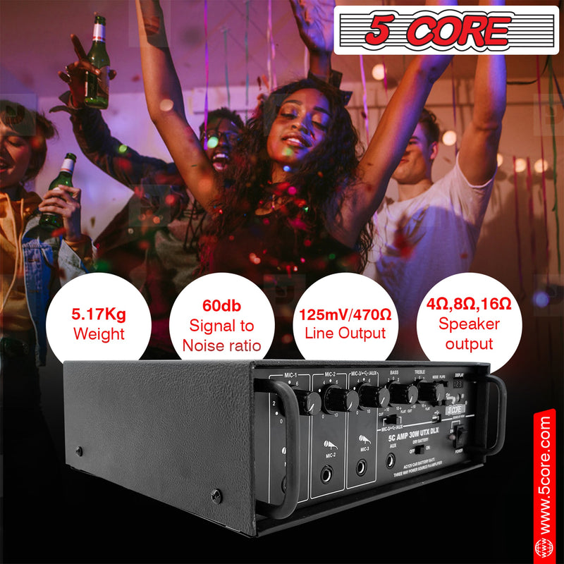 5 Core Stereo Amplifier 30W Upgraded Karaoke Amp with Microphone Inputs 2 Channel PA Speaker Audio Amplifier Outdoor and Home -AMP 30W-UTX-DLX-4