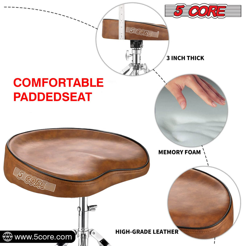 5 Core Drum Throne Thick Padded Comfortable Guitar Stool with Memory Foam Adjustable Padded Keyboard Chair Metal Piano Stool Premium Musician Chair Brown - DS CH BR SDL-11