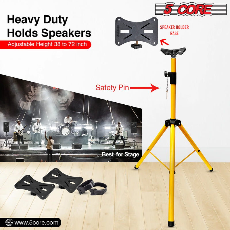 5 Core Speakers Stands 1 Piece Yellow Heavy Duty Height Adjustable Tripod PA Speaker Stand For Large Speakers DJ Stand Para Bocinas Includes Carry Bag- SS HD 1 PK YLW BAG-5