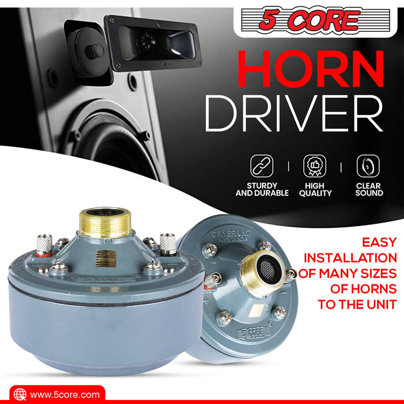 5 Core Horn Tweeter Replacement Compression Driver 60W RMS Tweeter 16 Ohm PA horn speakers Heavy Duty All Weather Horn 18 T.P.I Tapping- DU 60W-7