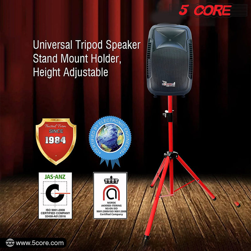 5 Core Speakers Stands 1 Piece Red Height Adjustable Tripod PA Monitor Holder for Large Speakers DJ Stand Para Bocinas - SS ECO 1PK RED WoB-6