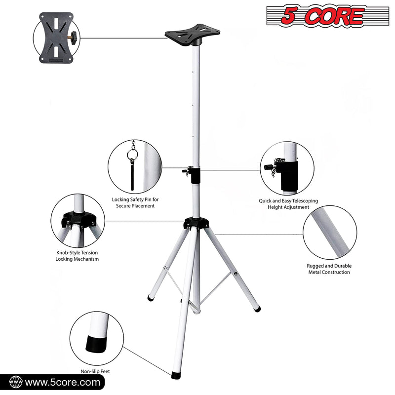 5 Core Speakers Stands 1 Piece White Heavy Duty Height Adjustable Tripod PA Speaker Stand For Large Speakers DJ Stand Para Bocinas Includes Carry Bag- SS HD 1 PK WH BAG-1