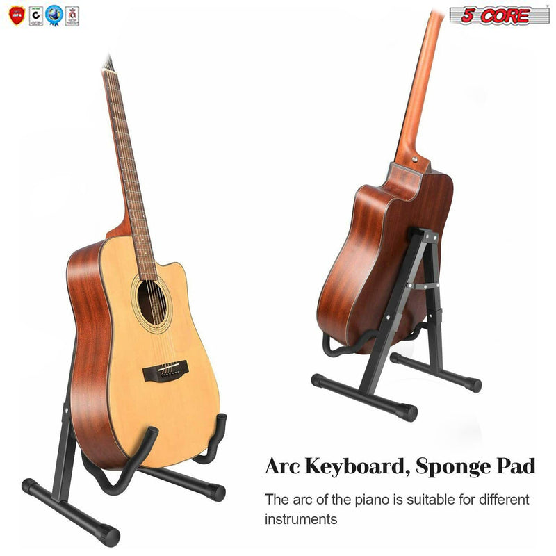 5 Core Guitar Stand Foldable A Frame Floor Adjustable Portable Metal Acoustic Guitar Holder Folding Guitar Rest w Cushioned Arms Padded back for Stage & Home for Electrical Classical Bass Ukulele -GSS-9
