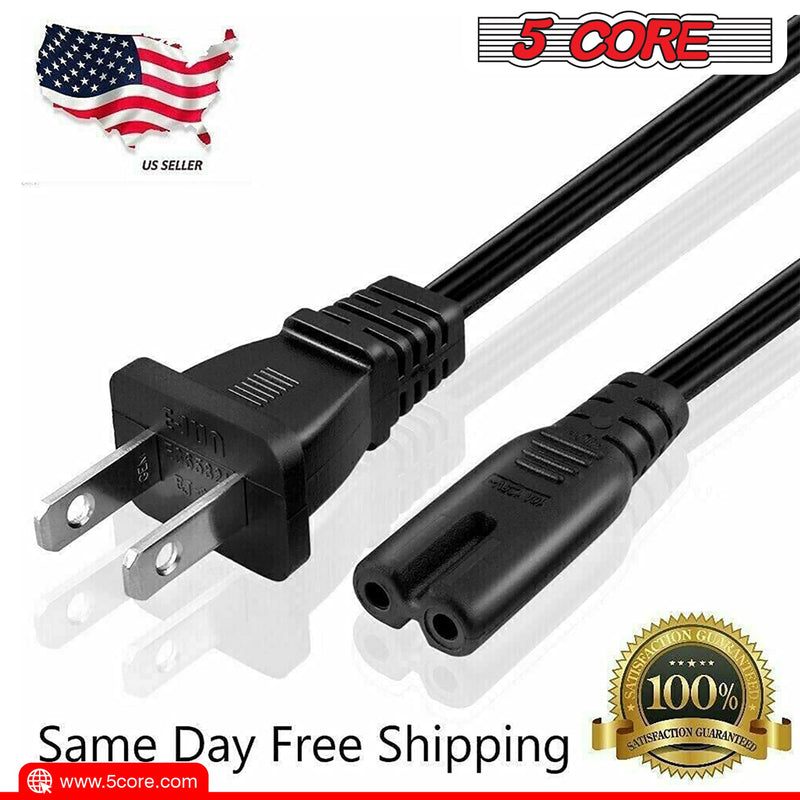 5 Core 2 Prong Extension Cord 12 Feet Durable Two Prong Extension Cable US AC 2 Prong Extension Cord Outdoor Heavy Duty Plug Extender - PP 1002-8