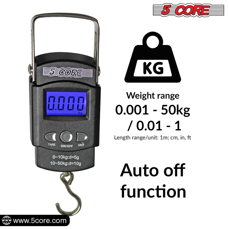 5 Core Fishing Gear And Equipment Luggage Scale 110lb Battery Operated W Lcd Built-in Measuring Tape All Weather Ice Fishing Gear Multipurpose -LS-006-6