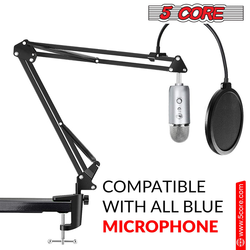 5 Core Microphone Stand Adjustable Suspension Boom Scissor Arm Mic Stand with 3/8/''to 5/8/'' Screw Adapter Includes Dual Layer Pop Filter - RM STND 2-4