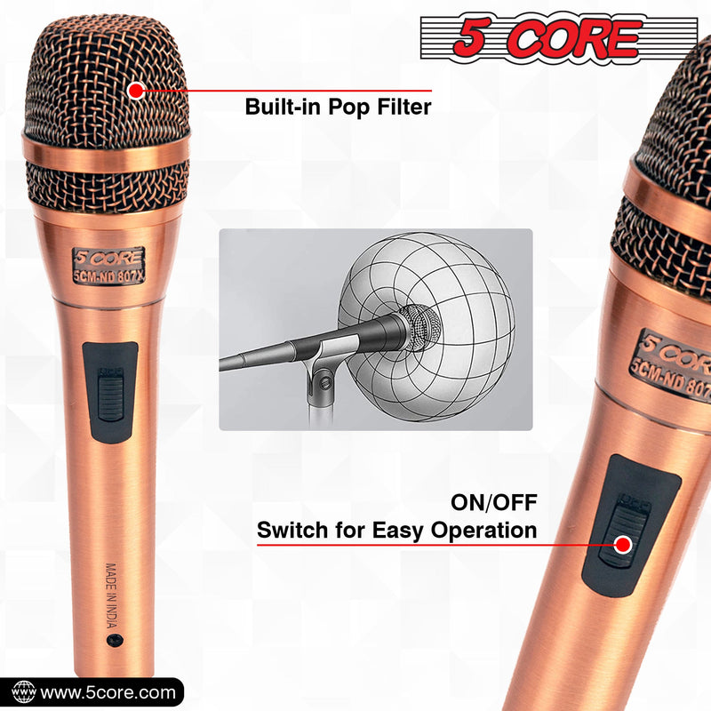 5 Core Microphone Professional Dynamic Karaoke XLR Wired Mic w ON/OFF Switch Pop Filter Cardioid Unidirectional Micrófono -ND-807 CoppereX-1