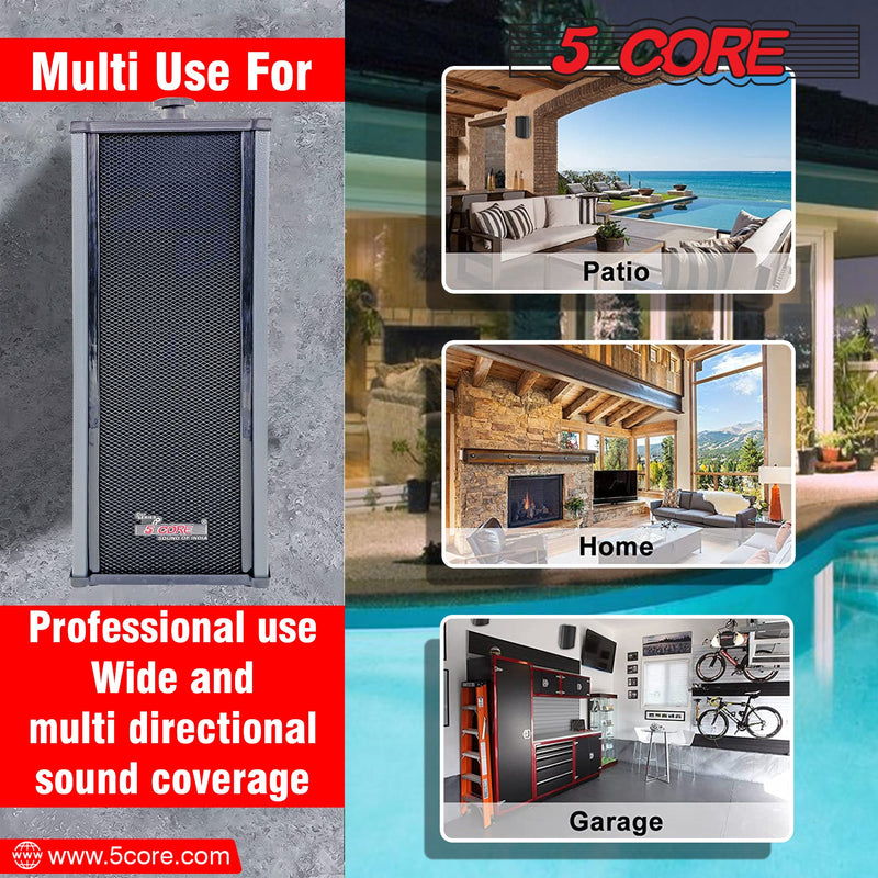 5 Core Wall Mount Speakers Outdoor 10W w 2 Pieces Stereo Wired Speaker Black For Studio Patio Pool Home Office Commercial Places - 15TG 2Pcs-7