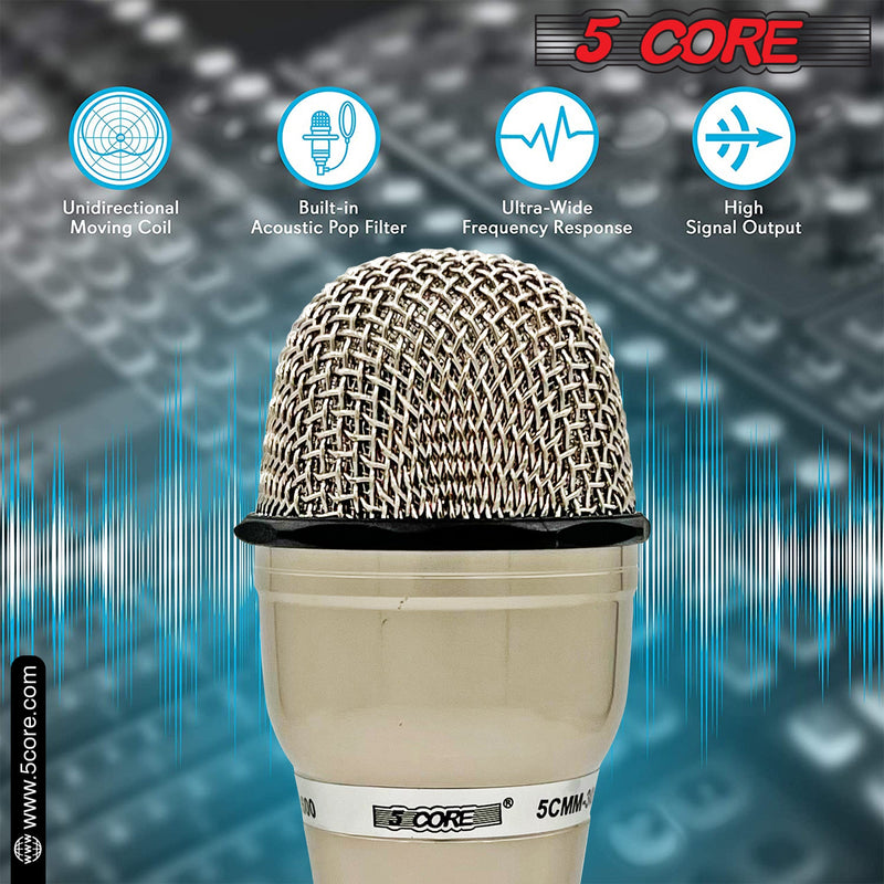 5 CORE Premium Vocal Dynamic Cardioid Handheld Microphone Neodymium Magnet Unidirectional Mic, Detachable XLR Deluxe Cable to Audio Jack, On/Off Switch for Karaoke Singing PM 301-1