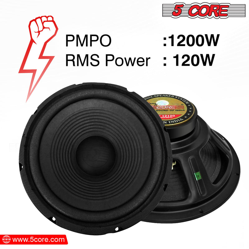 5 Core 12 Inch Woofer 120W RMS Subwoofer Speakers Massive 1200W PMPO High Power Replacement Woofer Pro Audio DJ Sub Woofer w CCAW Voice Coil 8 Ohm 23 Oz Y30 Magnet - WF 12120-5