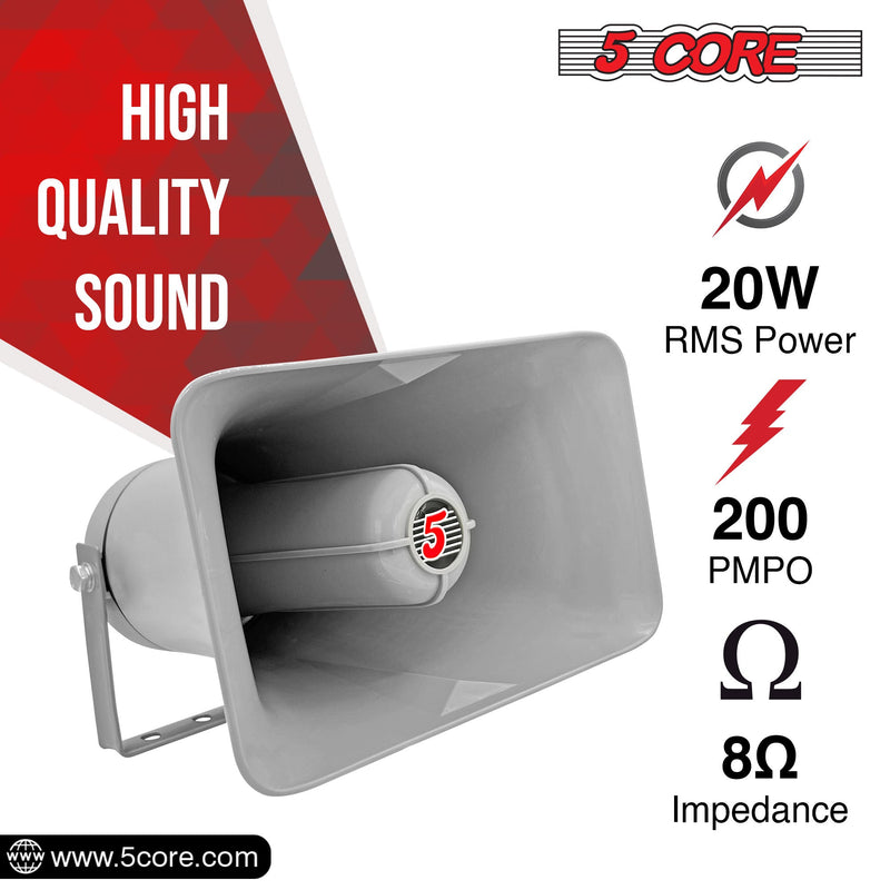 Indoor Outdoor 6" x 10" PA Horn Rectangular Speaker 20W Power Compact Loud Sound Driver Horns w/ 400Hz-5KHz Frequency 8 Ohm Waterproof -SUH-150-5