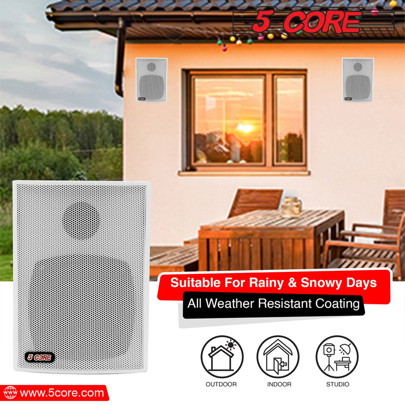 5 Core Wall Mount Speakers Outdoor 20W 1 Piece Stereo Wired Speaker White For Studio Patio Pool Home Office Commercial Places - 13T WH 1PK-11