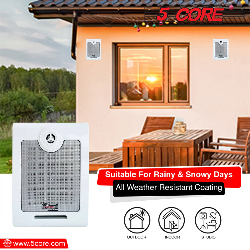 5 Core Outdoor Speaker Wired Waterproof System Wall Mounted Indoor Outside Patio Backyard Surround Sound Home Exterior WINDOW 2 PCS-6