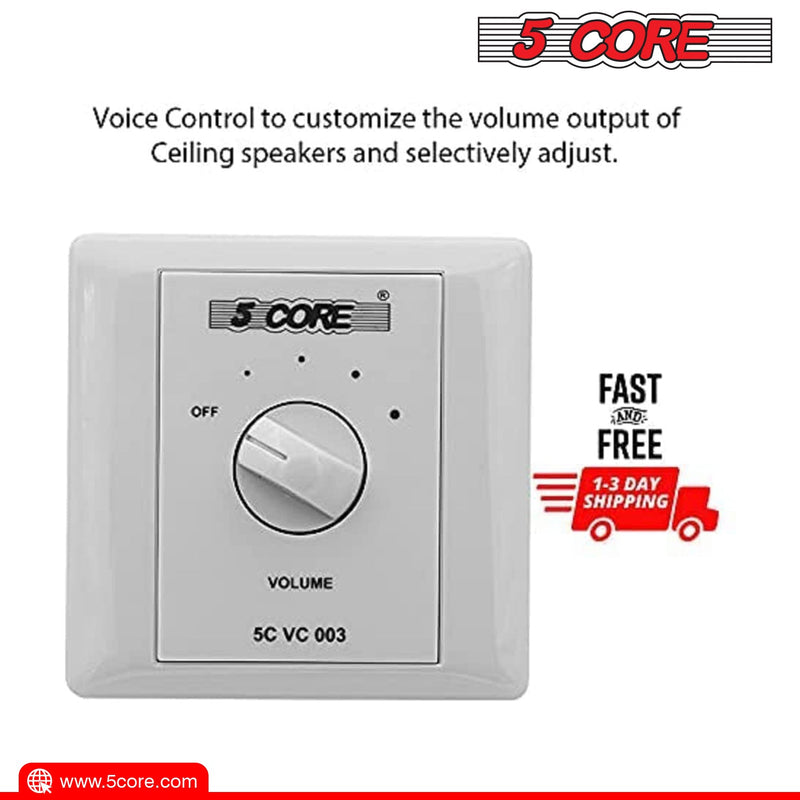 5 Core speaker selector Volume Control Switch Rotary Knob Fader Control Indoor Outdoor whole House Speaker System Volume Control Wall Switch - VC 003-3