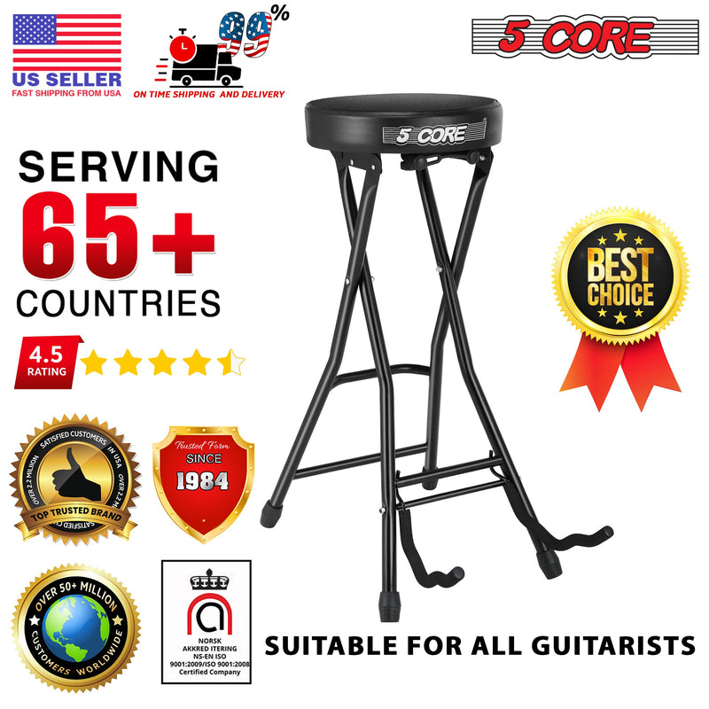 5 Core Guitar Stool Seat, Super Comfortable and Durable Guitar Stand Chair with Padded Guitar Holder for Guitar Players and Musicians- GSTOOL BLK-9
