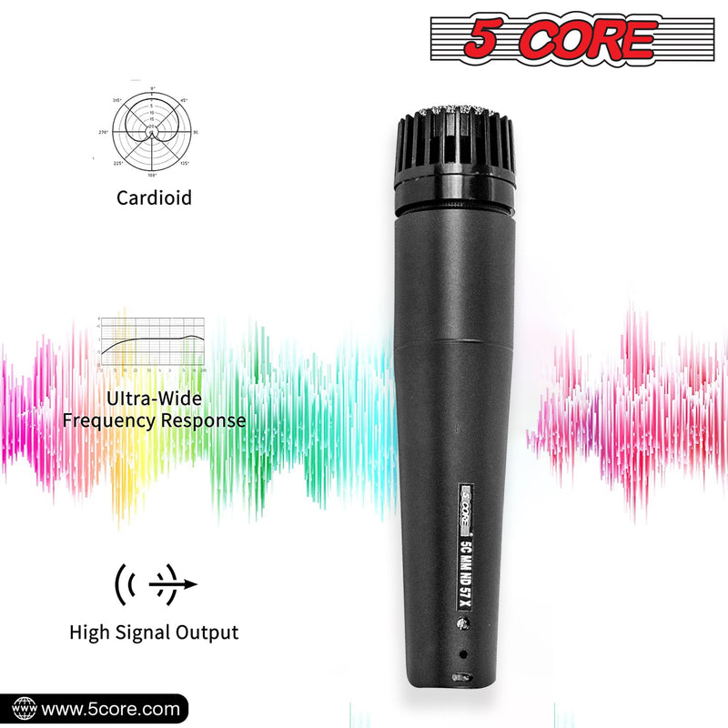 5 Core Microphone Professional Black Dynamic Karaoke XLR Wired Mic w Integrated Pop Filter Cardioid Unidirectional Pickup Handheld Micrófono -ND-57X-1
