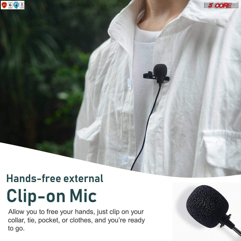 5 Core Lavalier Microphone for iPhone & Tablet External Clip On Mini Lapel Mic for Video Recording & Vlogging with 3.5mm Connector -CM 001 ADP-5