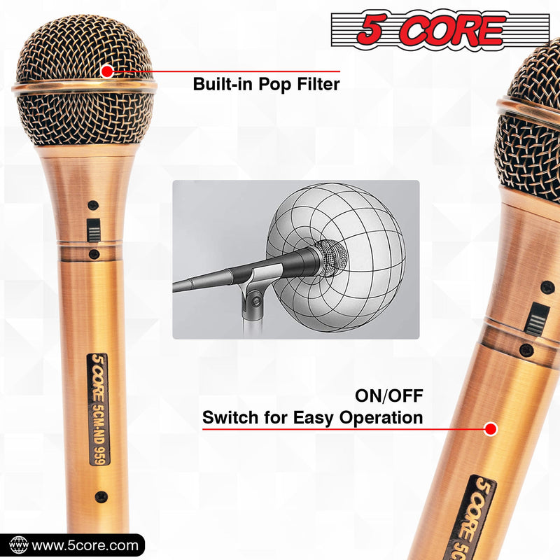 5Core Microphone Pro Neodymium Dynamic Mic XLR Audio Cardiod Karaoke w/ Mic Clip ND-959 Elantra-3