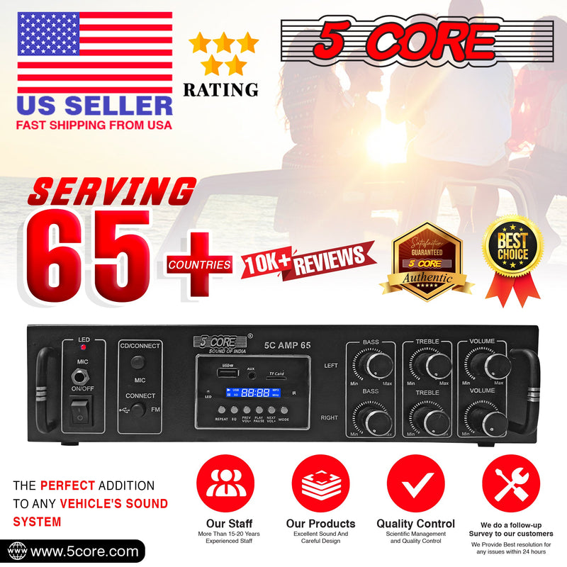 5Core Amplifier Home Audio 600W in-Built Speaker Mini Stereo Dual Channel LCD Display MMC / TF AUX USB with Volume, Bass, and Treble Control for Home Theater, PA, RV, Boat, Tablet PC, Studio 5C AMP 65-10