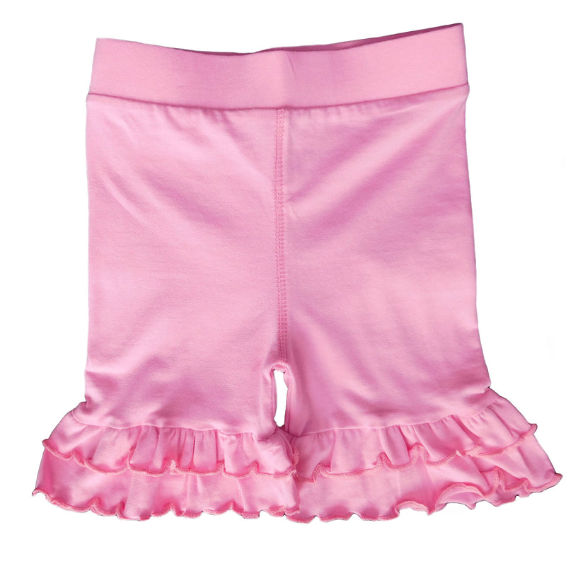 AnnLoren Little/Big Girls Pink Stretch Cotton Knit Ruffled Shorts-1