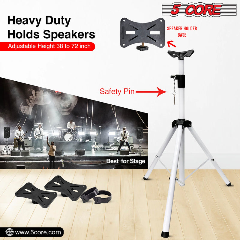 5 Core Speakers Stands 1 Piece White Heavy Duty Height Adjustable Tripod PA Speaker Stand For Large Speakers DJ Stand Para Bocinas Includes Carry Bag- SS HD 1 PK WH BAG-6
