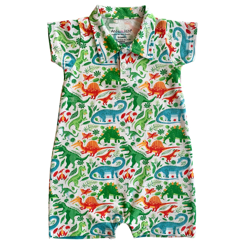 AnnLoren Dinosaur short sleeve Collar Baby/Toddler Boys Romper-0