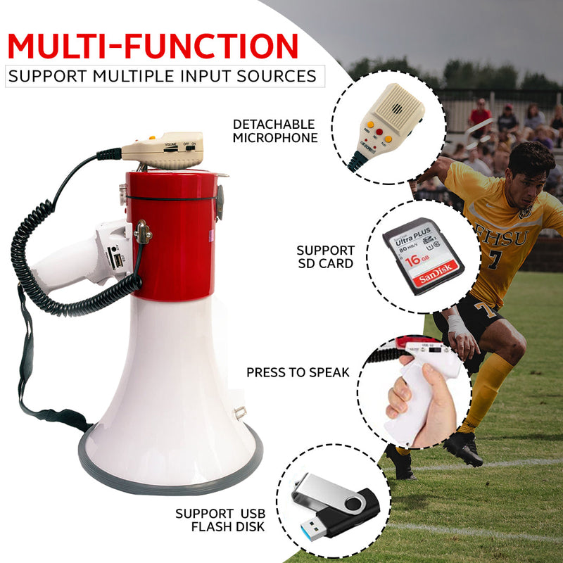 5 Core Megaphone Speaker| 25W Bullhorn Clear & Far Reaching Sound- Multi-Function with REC, Siren, Volume Control |AUX, USB, SD Input| Handheld Mic with ergonomic Grip| for Indoor & Outdoor Use- 66SF-10