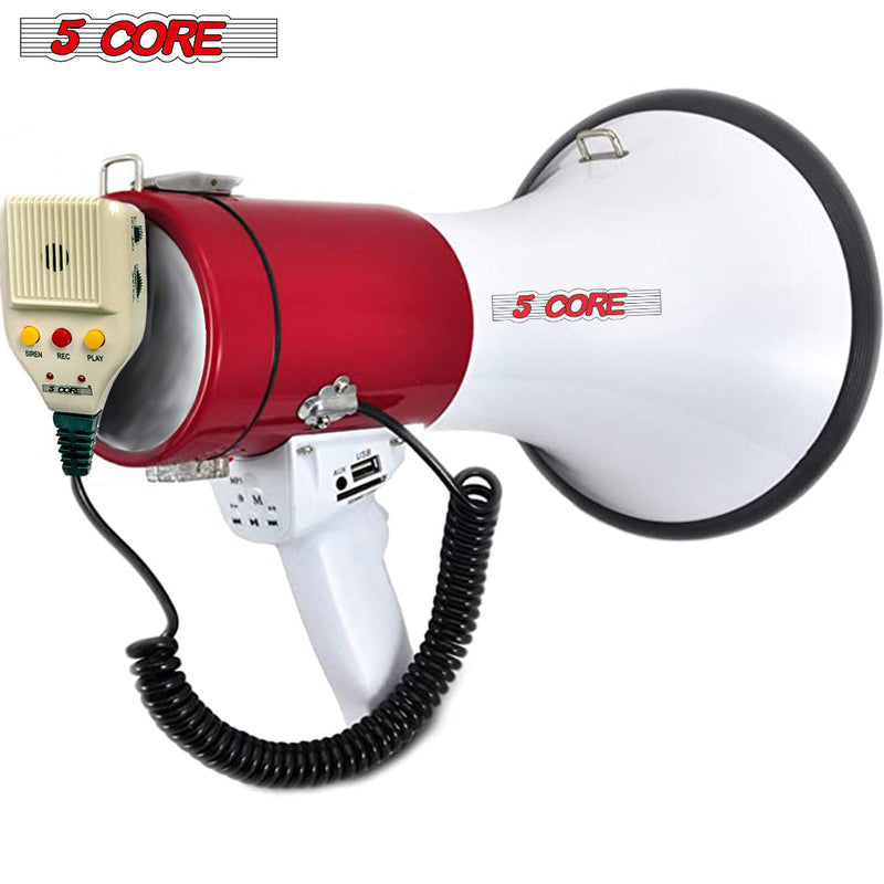 5 Core Megaphone Speaker| 25W Bullhorn Clear & Far Reaching Sound- Multi-Function with REC, Siren, Volume Control |AUX, USB, SD Input| Handheld Mic with ergonomic Grip| for Indoor & Outdoor Use- 66SF-3