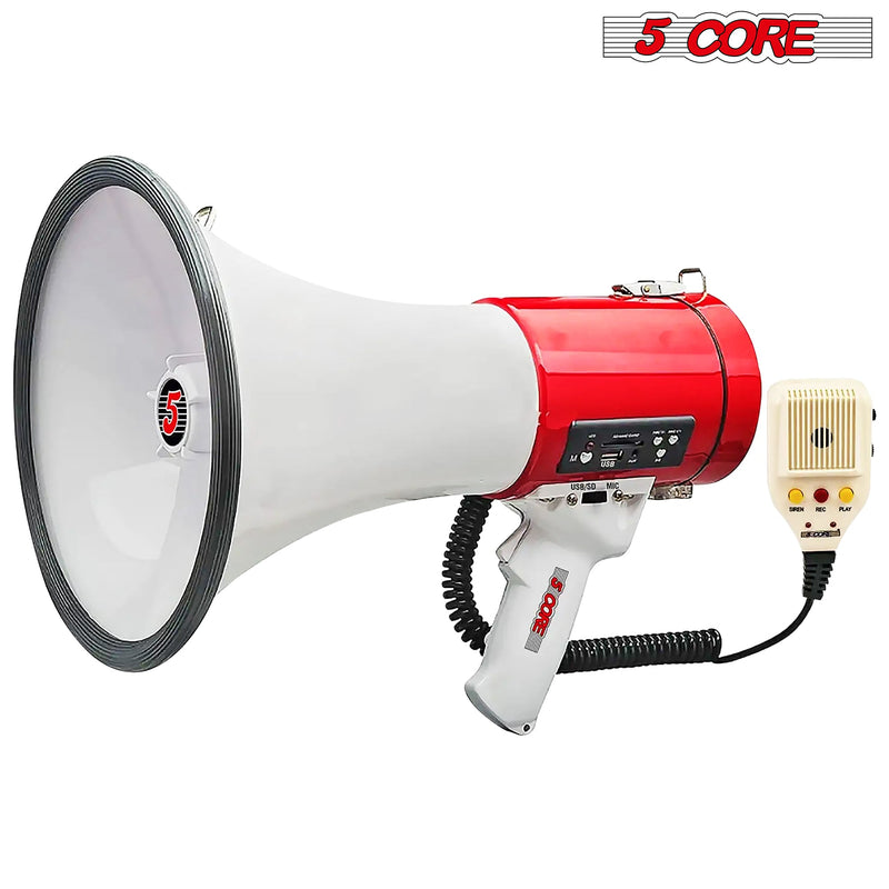 5 Core Megaphone Speaker| 25W Bullhorn Clear & Far Reaching Sound- Multi-Function with REC, Siren, Volume Control |AUX, USB, SD Input| Handheld Mic with ergonomic Grip| for Indoor & Outdoor Use- 66SF-0