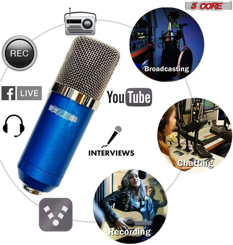 5Core Condenser Microphone Kit w/ Arm Stand Game Chat Audio Recording Computer RM 7 BLU-8