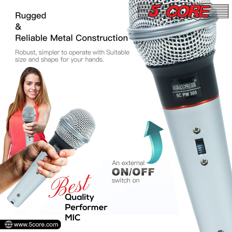 5 Core Microphone Karaoke XLR Wired Mic Professional Studio Microfonos w ON/OFF Switch Pop Filter Cardioid Unidirectional Pickup Handheld -PM 305-10