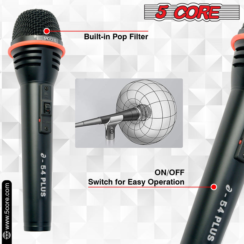 5 Core XLR Dynamic Cardioid Professional Microphone Black| Shock-Mounted Cartridge, Steel Mesh Grille and Built-in Pop Filter| Karaoke Mic W/ 16ft Cable + Clip, Black Carry Bag - A-54-6