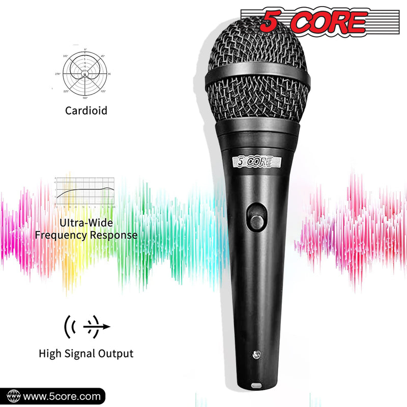 5 Core Microphone Professional Dynamic Karaoke XLR Wired Mic w ON/OFF Switch Pop Filter Cardioid Unidirectional Pickup Micrófono -ND 58 BLK-2