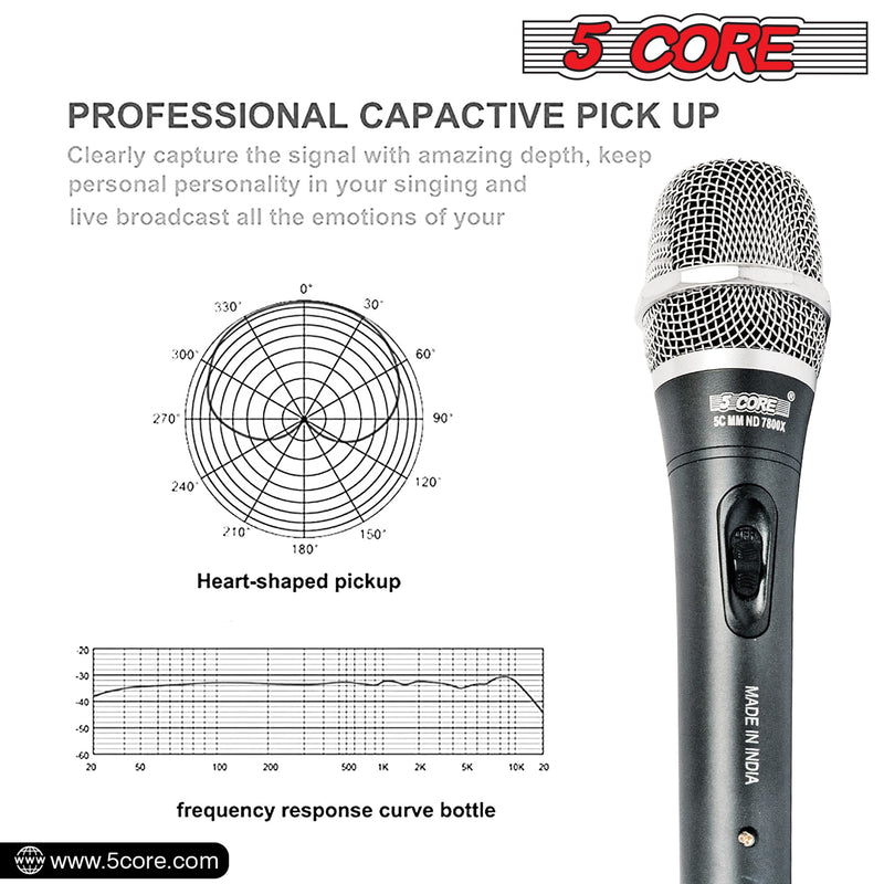 5 Core Microphone Professional Dynamic Karaoke XLR Wired Mic w ON/OFF Switch Pop Filter Cardioid Unidirectional Pickup Handheld Micrófono -ND-7800X-2