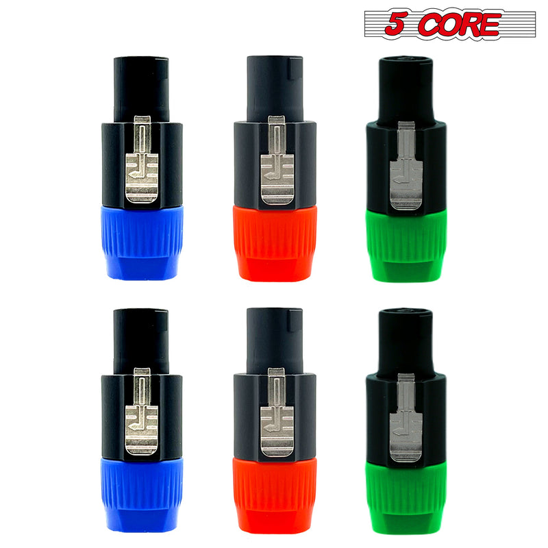 5 Core Speakon Adapter Connectors 4 Pole Plug Twist Lock | 2x Blue, 2x Green, 2x Orange 6 Pack - SPKN BGO 6PK-5