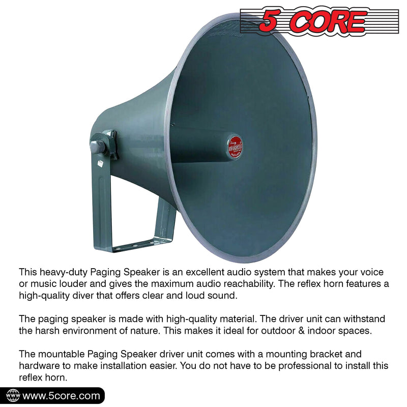 5 Core PA Horn Speaker 16 Inch Outdoor Horn Speakers All Weather Cone Speaker for CB Radio Premium Cornetas Amplificadas w Mounting Bracket -RH 16-7