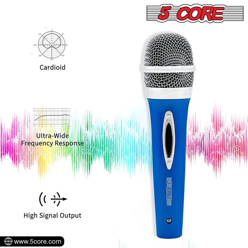 5 CORE Premium Vocal Dynamic Cardioid Handheld Microphone Unidirectional Mic with 12ft Detachable XLR Cable to inch Audio Jack and On/Off Switch for Karaoke Singing (Blue) PM 286 BLU-1