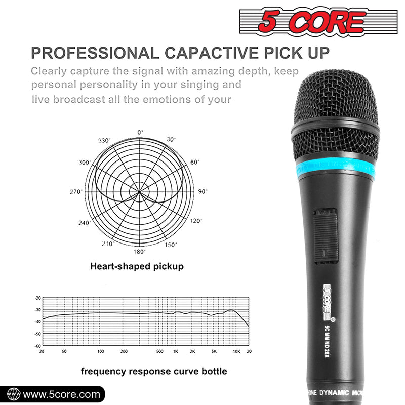 5Core Dynamic Microphone Cardioid Microphone Unidirectional Handheld Mic XLR Karaoke Microphone Singing ND-26X-3