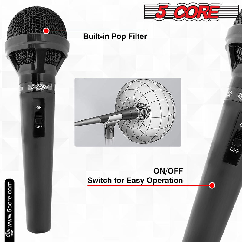 5 Core Karaoke Microphone Dynamic Vocal Handheld Mic Cardioid Unidirectional Microfono w On and Off Switch Includes XLR Audio Cable and Bag -MIC 260-4