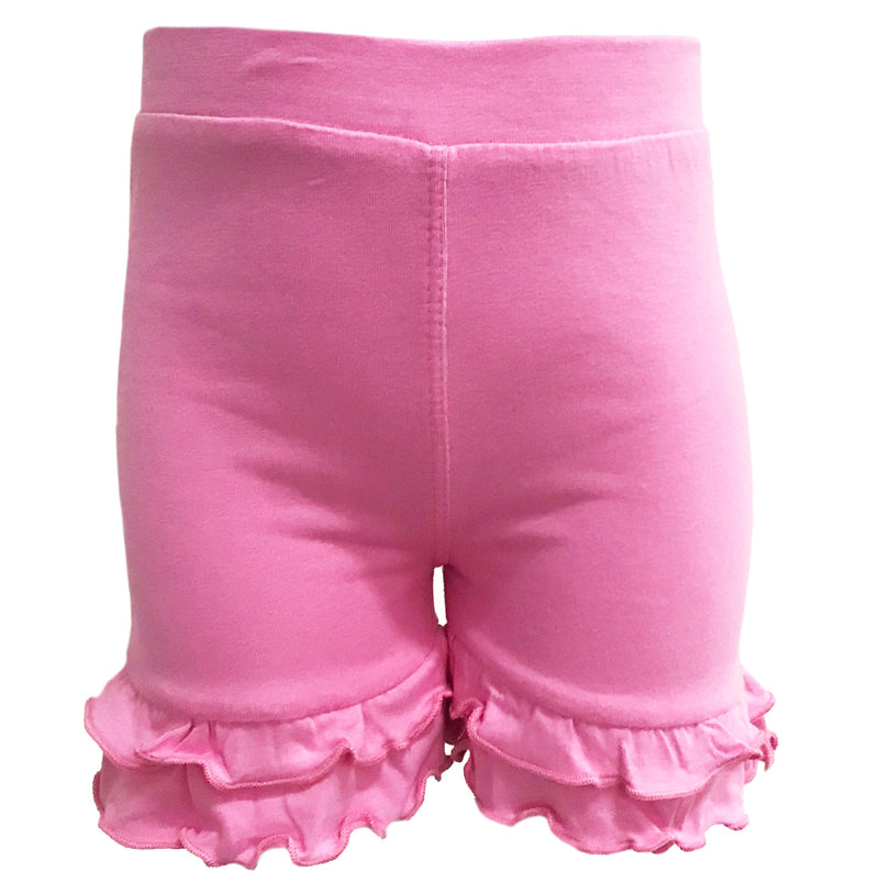 AnnLoren Little/Big Girls Pink Stretch Cotton Knit Ruffled Shorts-0