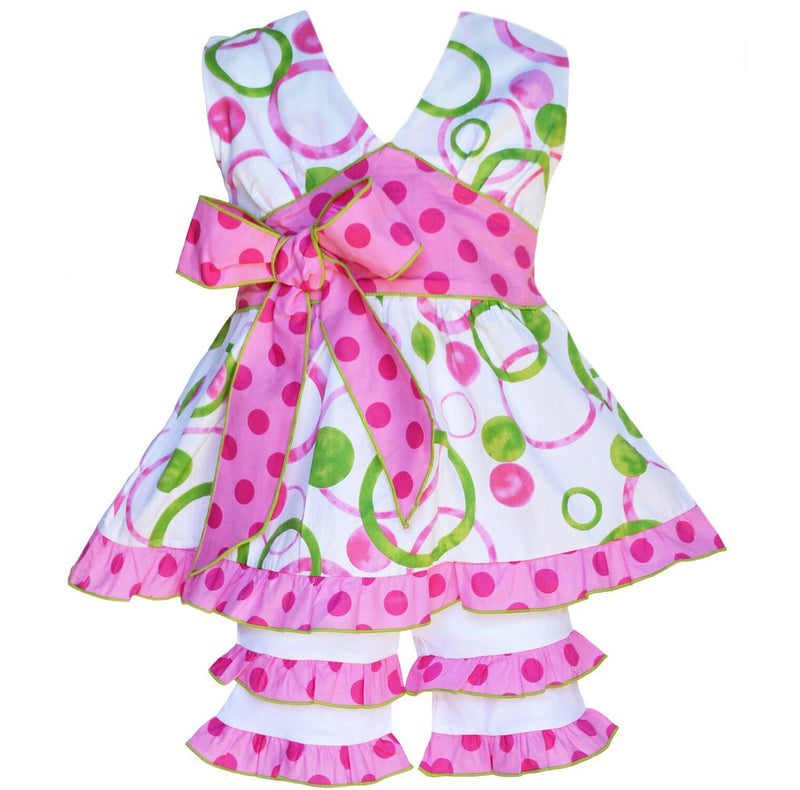 AnnLoren Girls Boutique Pink & Green Halter Capri Shorts Clothing Set-0