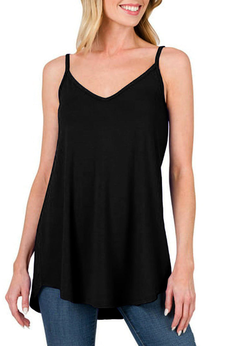 Gemma Spaghetti Strap V-Neck Flowy Tunic Tank Top-0