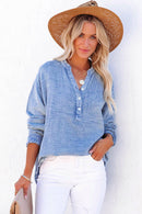 Naomi Crinkle Textured Loose Henley Top-5