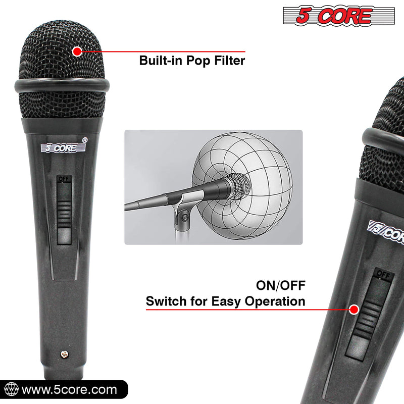 5 Core Microphone Professional Dynamic Karaoke XLR Wired Mic w ON/OFF Switch Pop Filter Cardioid Unidirectional Pickup Handheld Micrófono -PM 816-8