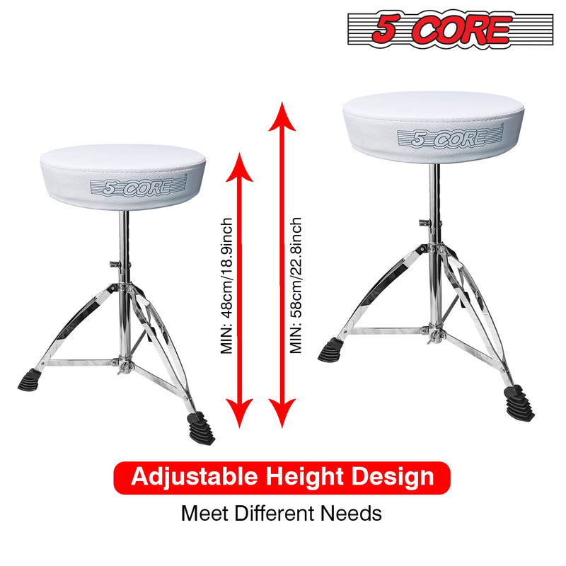 5 Core Drum Throne Height Adjustable Guitar Stool Thick Padded Memory Foam DJ Chair Seat with Anti Slip Feet Multipurpose Musician Chair for Adults and Kids Drummer Cello Guitar Player - DS CH WH-10