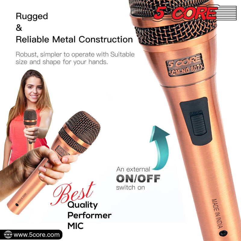 5 Core Microphone Professional Dynamic Karaoke XLR Wired Mic w ON/OFF Switch Pop Filter Cardioid Unidirectional Micrófono -ND-807 CoppereX-7