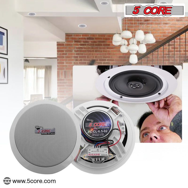 5 Core 6.5 Inch Ceiling Speaker System in Wall Speakers 20W Rated Power 88dB Sensitivity Indoor Outdoor Speakers Ceiling Mount -CL 6.5-12 2W-13