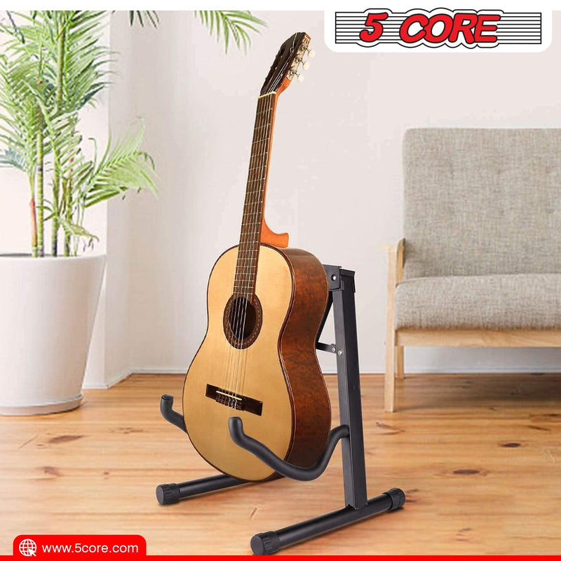 5 Core Guitar Stand Foldable A Frame Floor Adjustable Portable Metal Acoustic Guitar Holder Folding Guitar Rest w Cushioned Arms Padded back for Stage & Home for Electrical Classical Bass Ukulele -GSS-7