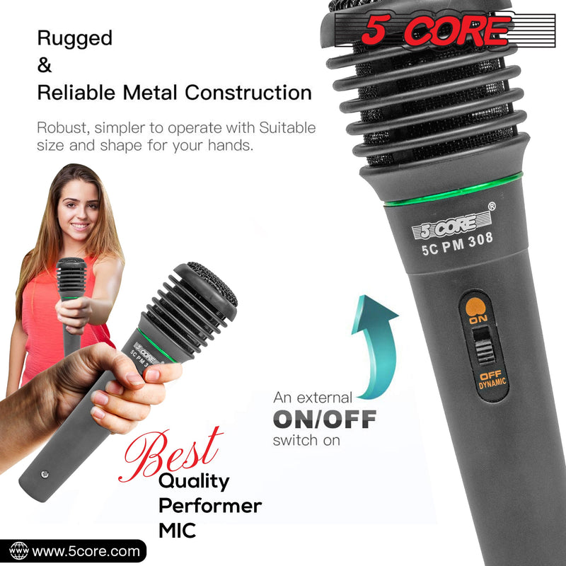 5 Core Karaoke Microphone Dynamic Vocal Handheld Mic Cardioid Unidirectional Microfono w On and Off Switch Includes XLR Audio Cable for Singing Public Speaking & Parties -308P-2