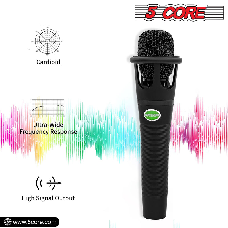 5 Core Microphone Karaoke XLR Wired Professional Dynamic w Pop Filter Cardioid Unidirectional Pickup w Cable Mic Holder Mini Tripod -MIC CROWN-1